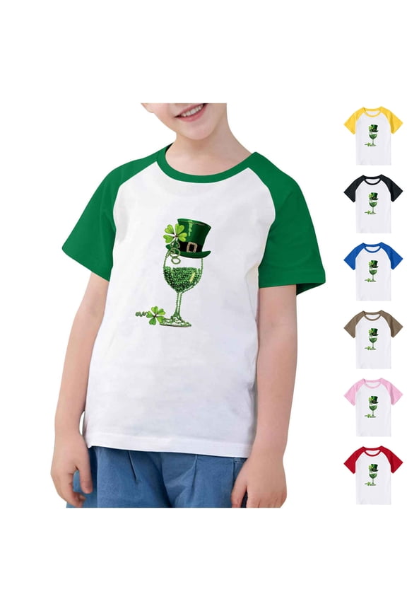 Holiday T-Shirts for Kids Cute St.Patrick's Day Themed Tees Casual Comfy Raglan Sleeve Shamrock Print Tops 2025 Boys Girls Gifts Pink 9 Years