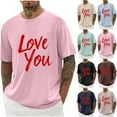 thumbnail image 1 of Jinhomg Holiday Tees for Men Simple Cute Valentine's Day Heart Print T-Shirts Big and Tall Comfy Short Sleeve Crew Neck Tops Male Holiday Gifts Summer Saving Pink XXXL, 1 of 4