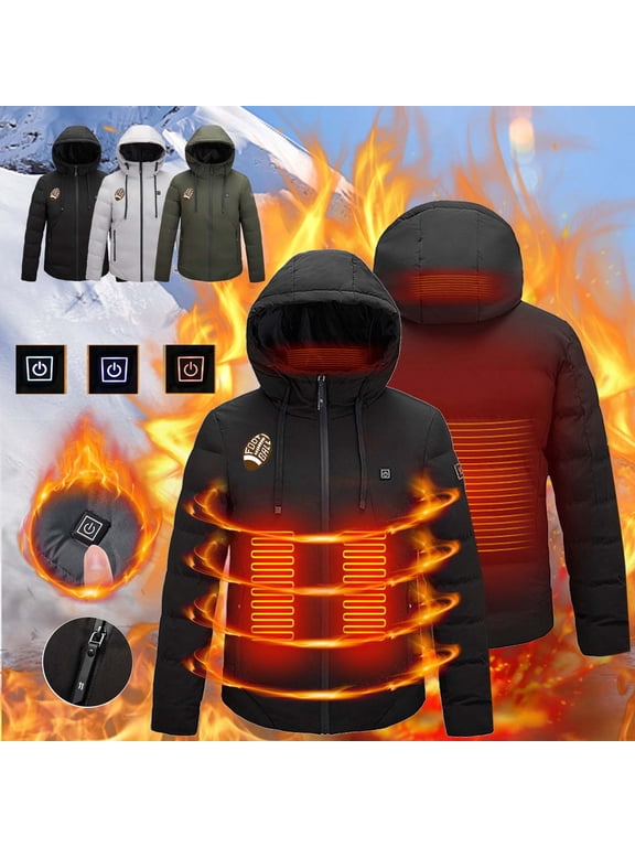 Hooded Heated Jackets for Women Winter Warm 4 Heated Zones Hooded Heating Coat Heavyweight Comfy 3 Heating Levels Heated Coat Without Battery Winter Saving Gray XL