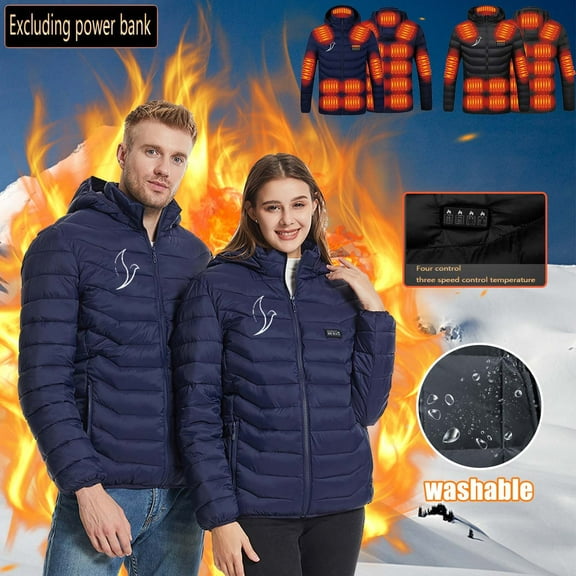 Jinhomg Hooded Puffer Jacket for Women Windproof Comfy 21 Heated Zones Heating Coats Unisex Comfy 4 Heating Levels Winter Down Jacket Without Battery Limited Time Deal Black M
