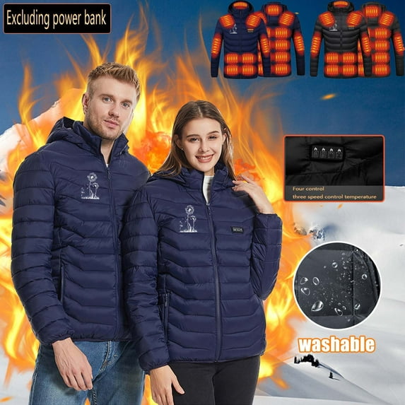 Jinhomg Hooded Puffer Jacket for Women Windproof Comfy 21 Heated Zones Heating Coats Unisex Comfy 4 Heating Levels Winter Down Jacket Without Battery Fall Saving Black XXXXXXL