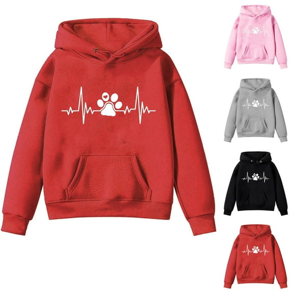 Jinhomg Hooded Sweatshirt for Kids Long Sleeve Cute Graphic Tops Toddler Fall Winter Lightweight Comfy Sweatshirts with Pocket Seasonal Sale Gray 13 Years