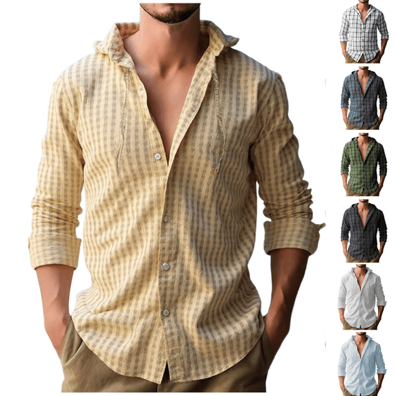 Jinhomg Hoodie Men Plaid Shirt Long Sleeve Button Down Drawstring Shirts Plus Size Lightweight Casual Fishing Tops Green,M