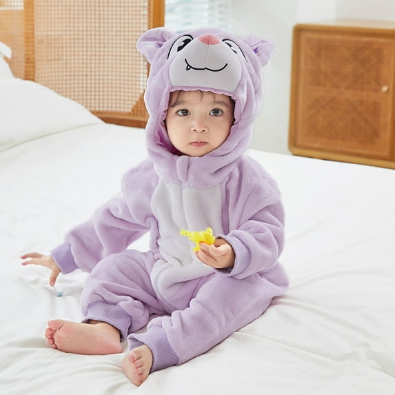 Jinhomg Infant Baby Showers Outfits Cute Animal Ear Hooded Rompers Winter Thick Warm Fleece Full Zip Onesies Toddler Casual Going Out Wear Purple 3 Years