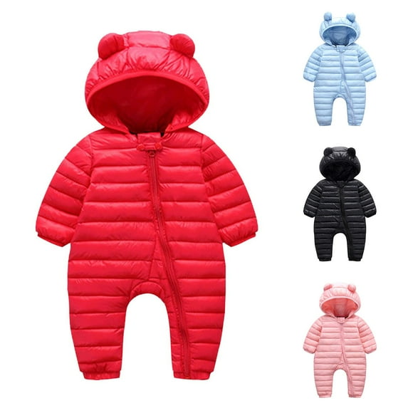 Jinhomg Infant Baby Warm Jumpsuit Windproof Comfy Hooded Puffer Coats Boys Girls Cute Bear Ear Rompers Going Out Wear 90% off Clearance Sale Pink 12 Months