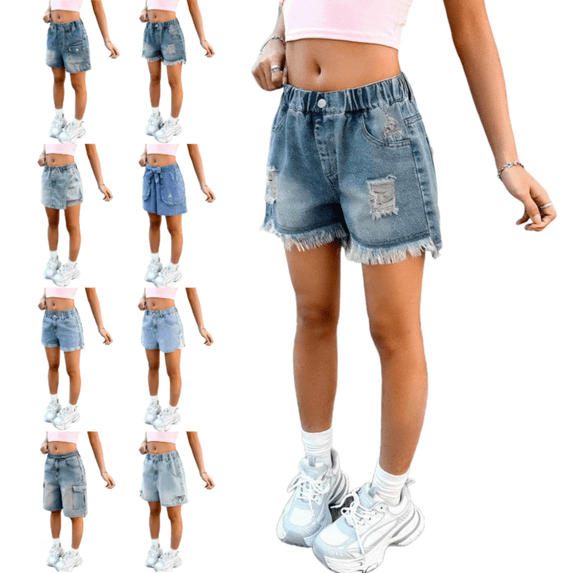 Jinhomg Jean Shorts for Teen Girls Cute Girls School Uniform Shorts High Waist Loose Wide-Leg Girl's Denim Shorts with Pockets for 5-15Y