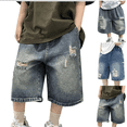 thumbnail image 1 of Jinhomg Bermuda Shorts for Kid Boys Wide Leg Loose Outdoor Denim Shorts with Pockets Elastic Waist Casual Cool Cargo Jorts with Pockets for 3-13 Years, 1 of 6