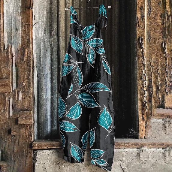 Jinhomg Jumpsuits for Women Casual Plus Size Sleeveless Summer Loose Rompers Spaghetti Strap Floral Overalls Multicolor XXL