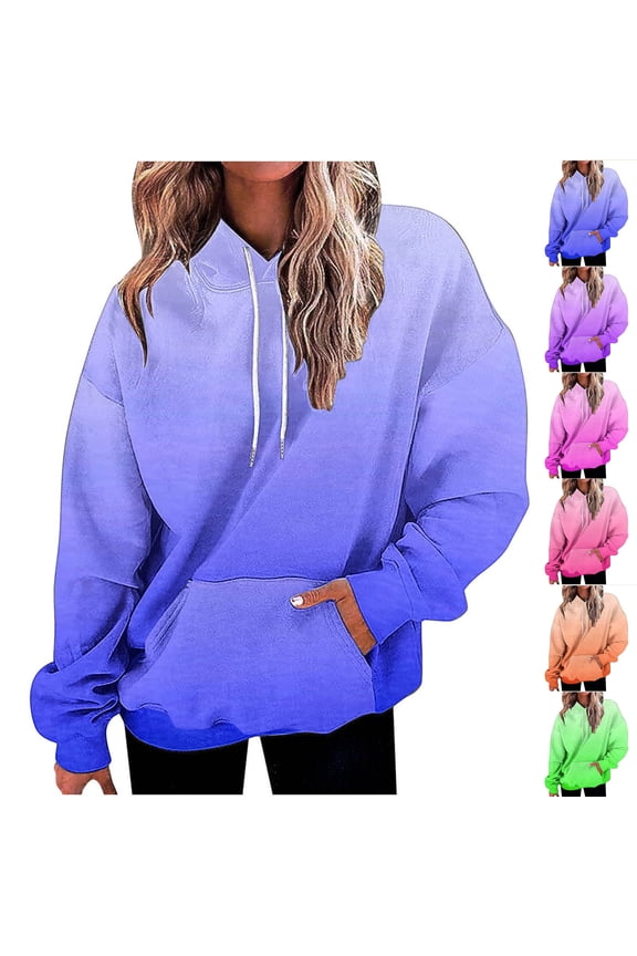Kangaroo Pocket Sweatshirt for Women 2026 Fashion Gradient Hooded Pullover Fall Lightweight Cozy Long Sleeve Drawstring Hoodies Green L