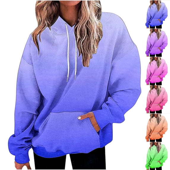 Jinhomg Kangaroo Pocket Sweatshirt for Women 2026 Fashion Gradient Hooded Pullover Fall Lightweight Cozy Long Sleeve Drawstring Hoodies Green L