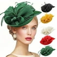 thumbnail image 1 of Jinhomg Kentucky Derby Fascinator Hat for Women Sinamay Feathers Tea Party Hat Veil Headband with Hair Clip for Cocktail Church,Green, 1 of 7