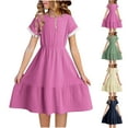 thumbnail image 1 of Jinhomg Kid Girl Summer Dress Cute Cute Tiered Flowy Sundress Lightweight Comfy Short Sleeve Pleated Midi Dresses Plain Casual Vacation Beach Dress Winter Saving Beige 9 Years, 1 of 9