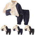 thumbnail image 1 of Jinhomg Kids 2 Piece Clothes Suit Trendy Patchwork Button Down Shirt and Elastic Waist Cargo Pants 2025 Casual Comfy Long Outfit Set Summer Saving Beige 12-24 Months, 1 of 9