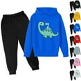 thumbnail image 1 of Jinhomg Kids 2 Piece Sweatsuits Cute Dinosaur Graphic Hooded Pullover and Elastic Waist Cinch Bottom Sweatpants Toddler Boys Fall Casual Cozy Set Sales Today Clearance Red 9 Years, 1 of 3