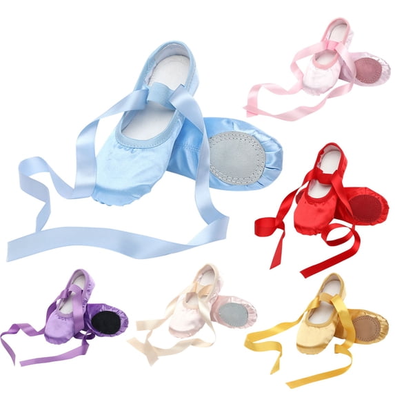 Jinhomg Kids Ballet Dance Shoes Lightweight Soft Soles Slippers Satin Gymnastic Flats Toddler Girls Indoor Training Shoes With Ribbon Purple 11.5 Years