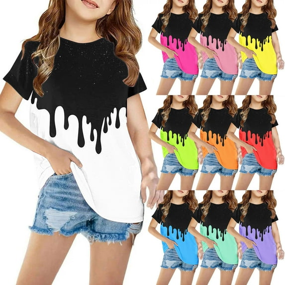 Jinhomg Kids Casual Summer Tees Boys Girls Cute Color Block Tops Lightweight Comfy Short Sleeve Crew Neck T-Shirts Daily Wear Prime White 4 Years