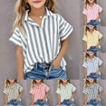 thumbnail image 1 of Jinhomg Kids Cotton Linen Shirt Loose Fit Button Down Lapel V Neck Shirts Casual Striped Print Short Sleeve Summer Blouses Tops Black 11 Years, 1 of 8