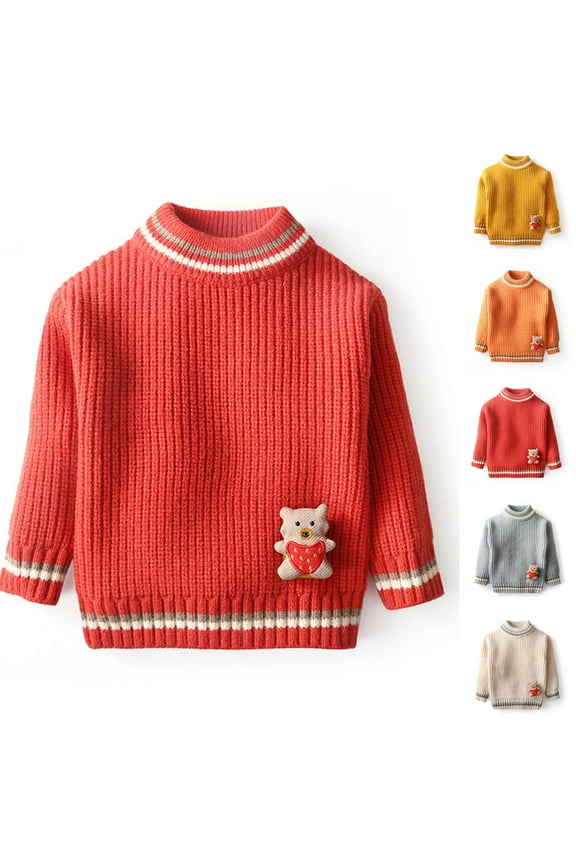 Kids Cute Knitted Sweater Toddler Novelty Funny Bear Crewneck Pullover Tops Boys Girls Casual Long Sleeve Striped Print Knit Sweaters Beige 3 Years