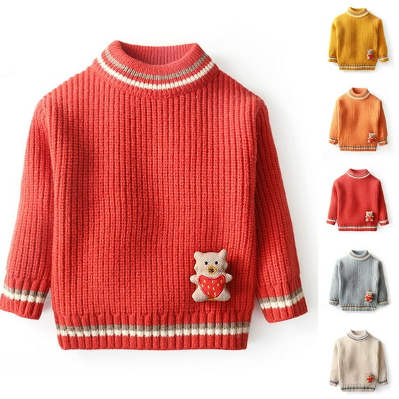Jinhomg Kids Cute Knitted Sweater Toddler Novelty Funny Bear Crewneck Pullover Tops Boys Girls Casual Long Sleeve Striped Print Knit Sweaters Winter Saving Yellow 3 Years