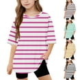 thumbnail image 1 of Jinhomg Kids Cute T Shirt Casual Striped Print Short Sleeve Tees Oversized Comfy Crew Neck Summer Pullover Tops Boys Girls Daily Wear Green 10 Years, 1 of 8