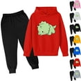 thumbnail image 1 of Jinhomg Kids Fall Comfy Outfits Cute Dinosaur Print Long Sleeve Hoodies and Elastic Waist Solid Sweatpants Boys Girls 2 Piece Casual Athletic Set Winter Saving Blue 9 Years, 1 of 3