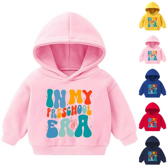 Jinhomg Kids Fall Sweatshirt Long Sleeve Cute Letter Print Hoodies Fall Winter Boys Girls Thermal Pullover Tops Clearance Items for Women Navy 120