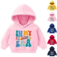 thumbnail image 1 of Jinhomg Kids Fall Sweatshirt Long Sleeve Cute Letter Print Hoodies Fall Winter Boys Girls Thermal Pullover Tops Sales Today Clearance Pink 90, 1 of 3