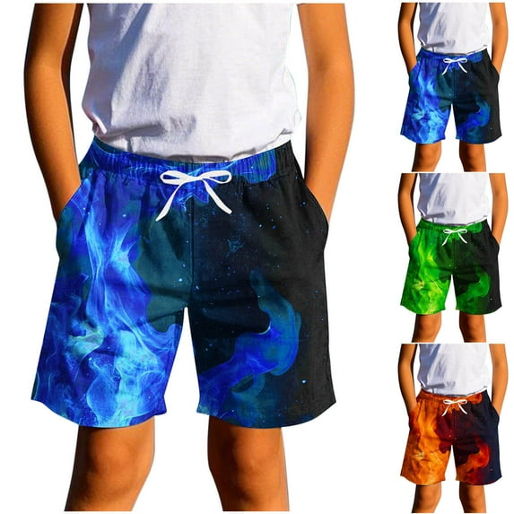 Jinhomg Kids Fashion Shorts Novelty Funny Flash Graphic Beach Shorts Lightweight Comfy Elastic Drawstring Waist Shorts 2025 Summer Vacation Shorts Blue 140