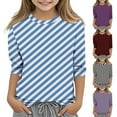 thumbnail image 1 of Jinhomg Kids Girls Blouse Casual Striped Print Tunic Tops Loose Fit Comfy 3/4 Length Sleeve Round Neck Shirts Lightweight Spring Summer Pullovers Winter Saving Purple 4 Years, 1 of 5