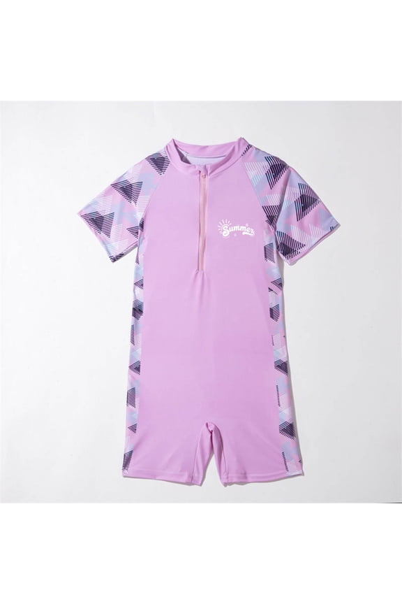 Kids Girls Boys Swimsuits Lightweight Comfy One Piece Short Bathing Suits Modest Rash Guard Vacation Swimwear Fall Saving 3 Years Pink