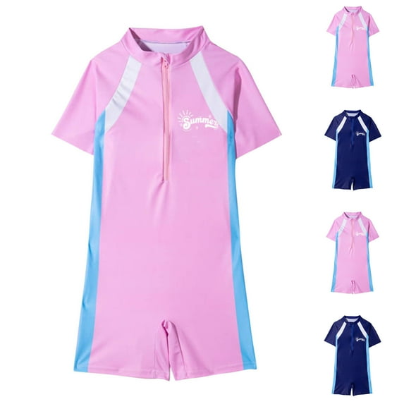 Jinhomg Kids Girls Boys Swimsuits Lightweight Comfy One Piece Short Bathing Suits Modest Rash Guard Vacation Swimwear Summer Saving 5 Years Navy