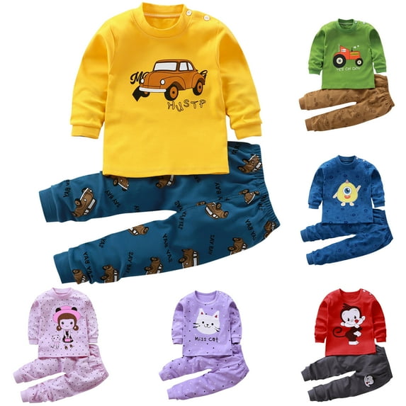 Jinhomg Kids Girls Casual Pajamas 2 Piece Warm Cozy Cotton Nightwear Toddler Comfortable Long Sleeve Cartoon Tops with Straight Pants Green 3 Years