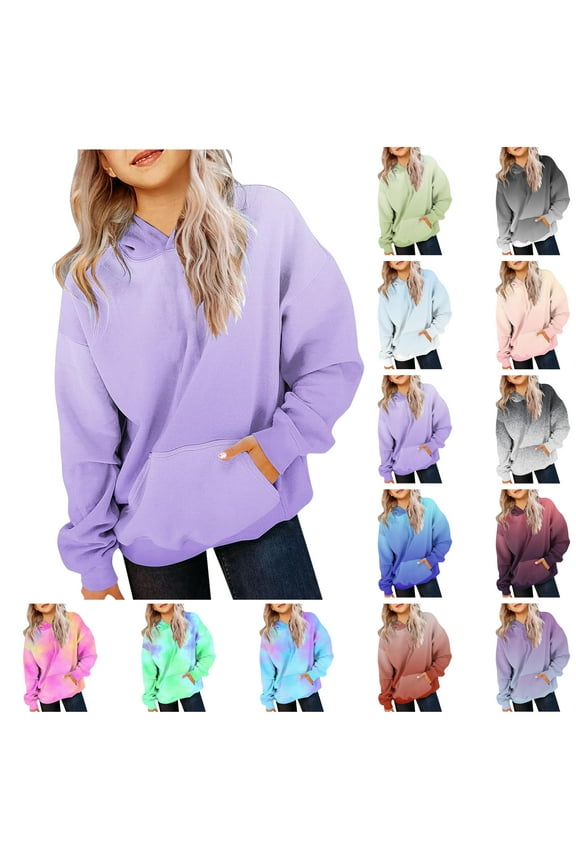 Kids Fall Hoodies Trendy Gradient Color Drawstring Hooded Sweatshirt Boys Girls Cozy Long Sleeve Pullovers with Kangaroo Pocket Summer Saving Green 11 Years