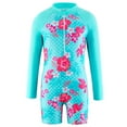 thumbnail image 1 of Jinhomg Kids Girls One Piece Swimsuit Cute Floral Print Long Sleeve Bathing Suits Toddler Kids Rash Guard Front Zip Swimwear 10 Years Blue, 1 of 10