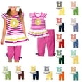 thumbnail image 1 of Jinhomg Kids Girls Summer Outfits Cute Short Sleeve Ruffle Hem Striped Tops and Capri Pants Toddler 2 Piece Casual Summer Clothing Sets Yellow 1 Years, 1 of 8