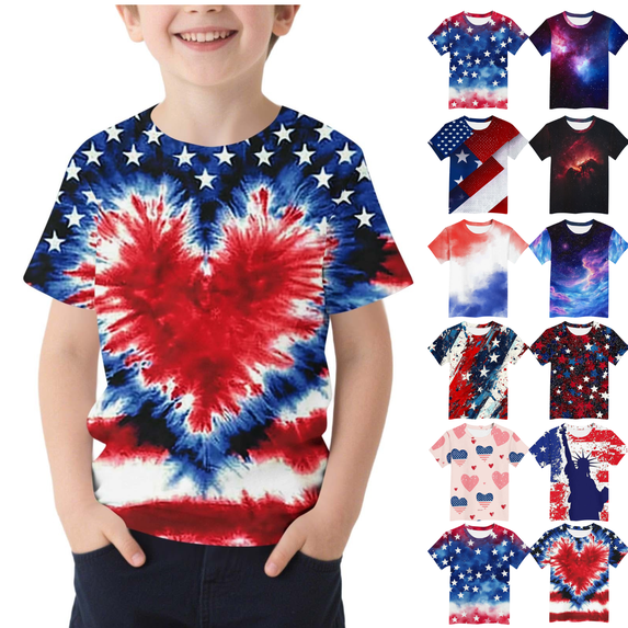Jinhomg Kids Boys Girls Fashion Print T-Shirt Crew Neck Star Graphic Tee Casual Summer Short Sleeve Sports Tops for Boys 3-15Y