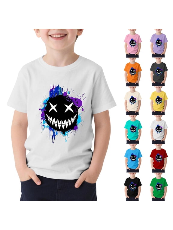Kids Graffiti Smile Face T-Shirt Boys Girls Short Sleeve Graphic Tee Crew Neck Casual Summer Funny Print Tops for Children's 1-13Y