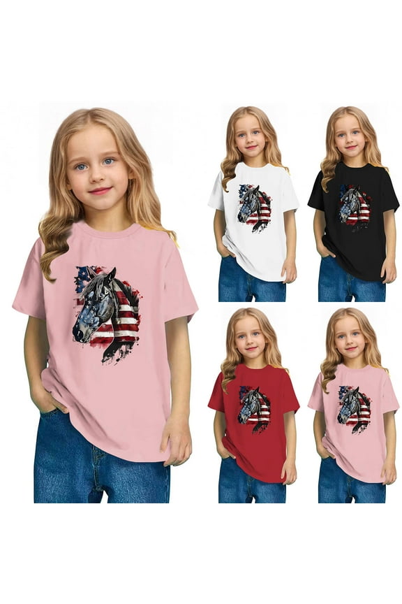 Kids Holiday T Shirts 4th of July America Flag Graphic Tees Boys Girls Comfy Cotton Short Sleeve Tees Red White and Blue Patriotic Tops White 4 Years