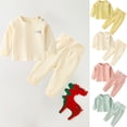 thumbnail image 1 of Jinhomg Kids Long Outfits Toddler 2 Piece Casual Comfy Clothing Set Striped Long Sleeve Pullover Tops and High Waist Pant Suit Pink 3Y, 1 of 6