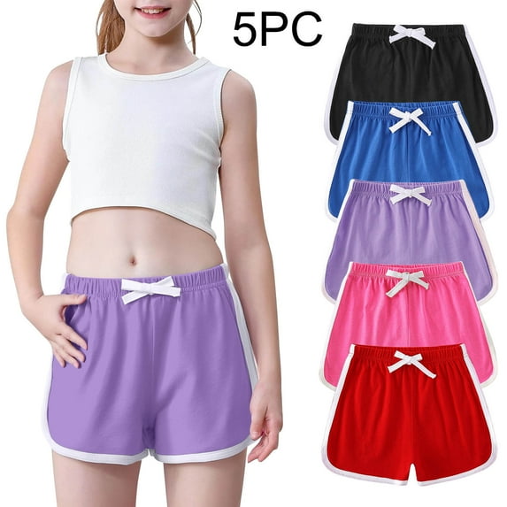 Jinhomg Kids Multi Pack Shorts 5Pc Soft Cotton Bike Shorts Boys Girls Lightweight Comfy Elastic Waisted Short Pants Baggy Spring Summer Workout Athletic Wear Multicolor 2 Years