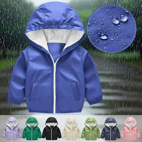 Jinhomg Kids Rain Jackets Boys Girls Zip Up Windbreakers Lightweight Waterproof Hooded Raincoats Outdoor Hiking Coat with Pockets Navy 130