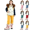 thumbnail image 1 of Jinhomg Kids Snow suit Boys Girls Hooded Puffer Winter Jacket and Snowpants Set Overalls Color Block Waterproof Snowboarding Skisuits, 1 of 5