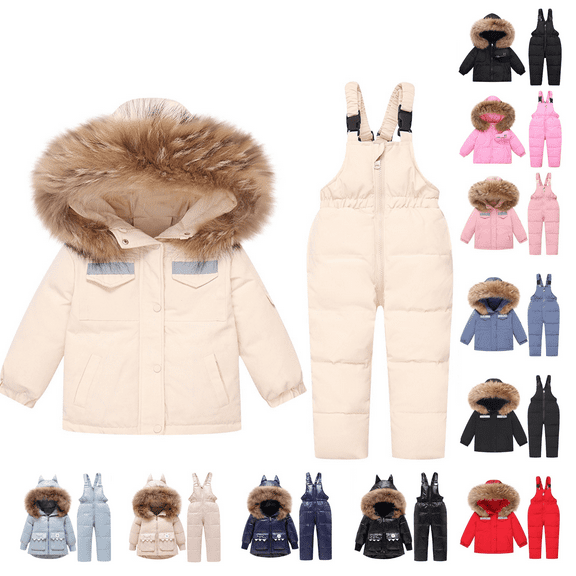 Jinhomg Kids Snowsuit One Piece for Boys Girls Puffer Snowsuit Jacket and Ski Pants Bib Overalls 2 Piece Windproof Skiing Set