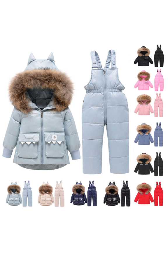 Kids Snowsuit One Piece for Boys Girls Puffer Snowsuit Jacket and Ski Pants Bib Overalls 2 Piece Windproof Skiing Set