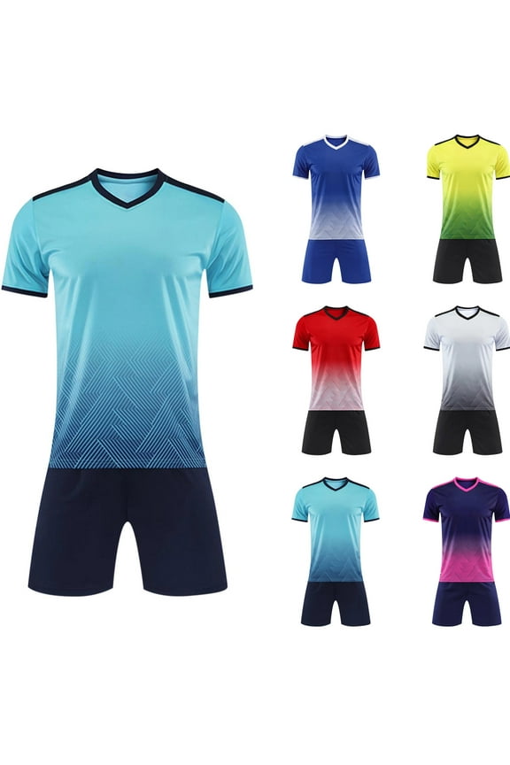 Kids Soccer Training Outfit Fashion Gradient Football Jersey and Active Shorts Boys Girls 2 Piece Sports Uniforms Red 9 Years