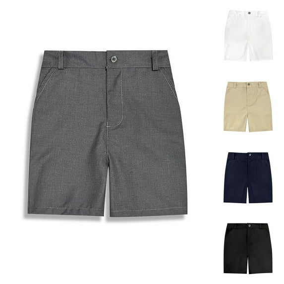 Jinhomg Kids Suit Shorts Wrinkle Free Chino Shorts Dressy Casual Solid Flat Front School Uniform Shorts with Pockets White 15-16Years