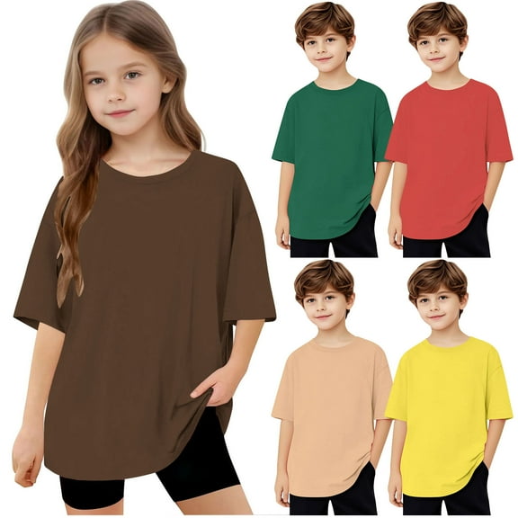 Jinhomg Kids Summer T-Shirts Oversized Short Sleeve Crew Neck Tees Plain Solid Outdoor Athletic Tops Loose Fit Pullovers Green 6 Years