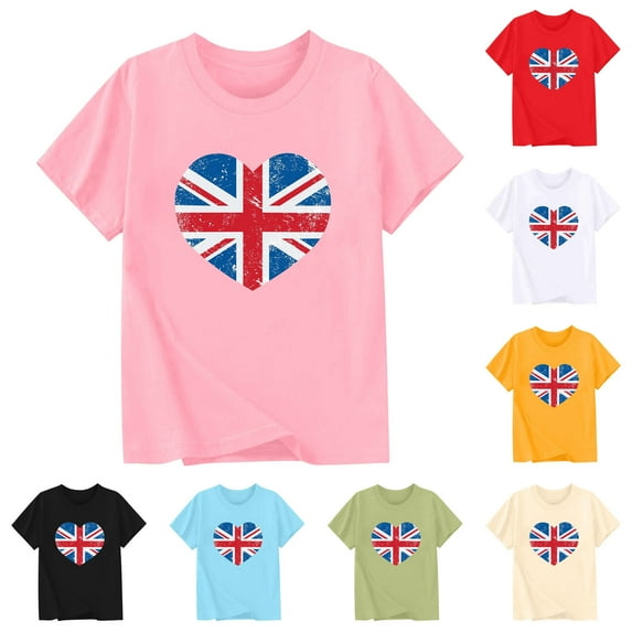 Jinhomg Kids Summer Tee Shirts Short Sleeve British Flag Graphic T-Shirt Lightweight Comfy Crew Neck Everyday Tops Blue 13 Years