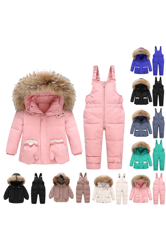 Kids Toddler Snow Suit Girls Boys Puffer down Coat and Snow Pants Hooded Winter Warm Ski Suit 2 Piece Windproof Waterproof Onesie
