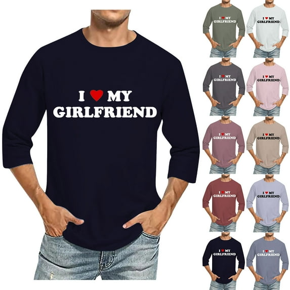 Jinhomg Letter Print Tops for Men 2025 Valentine's Day Themed T-Shirts Big and Tall Comfy 3/4 Sleeve Crew Neck Tees Mens Holiday Dating Clothes Fall Saving Army Green L